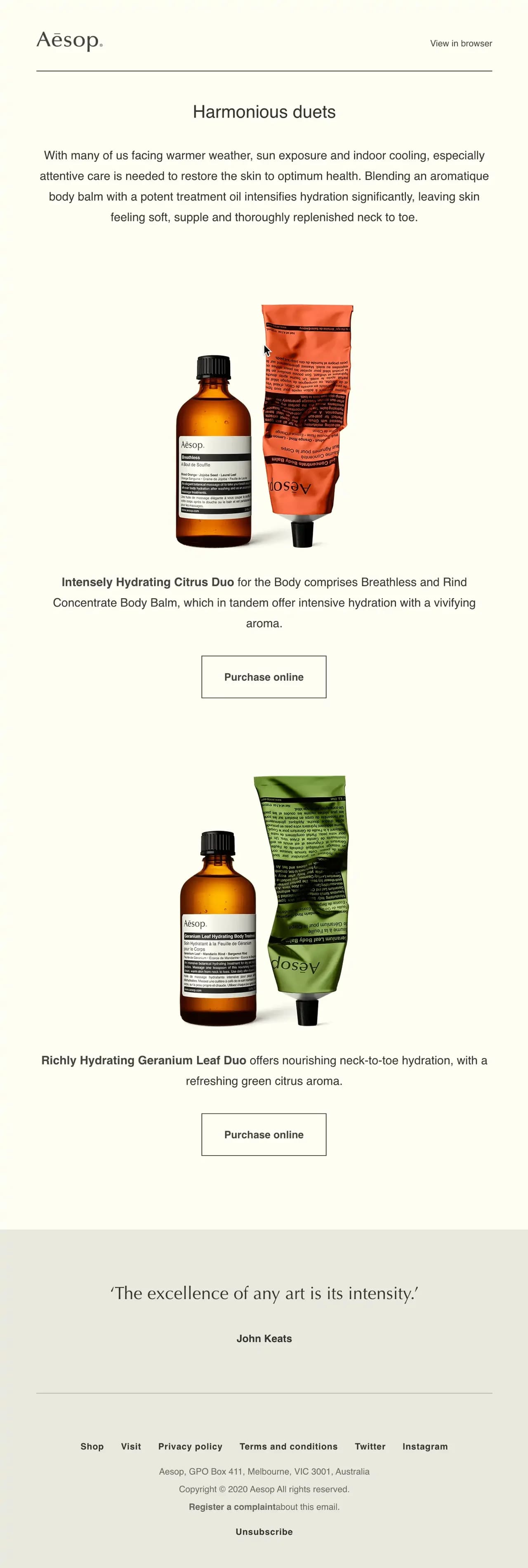 Aesop email marketing