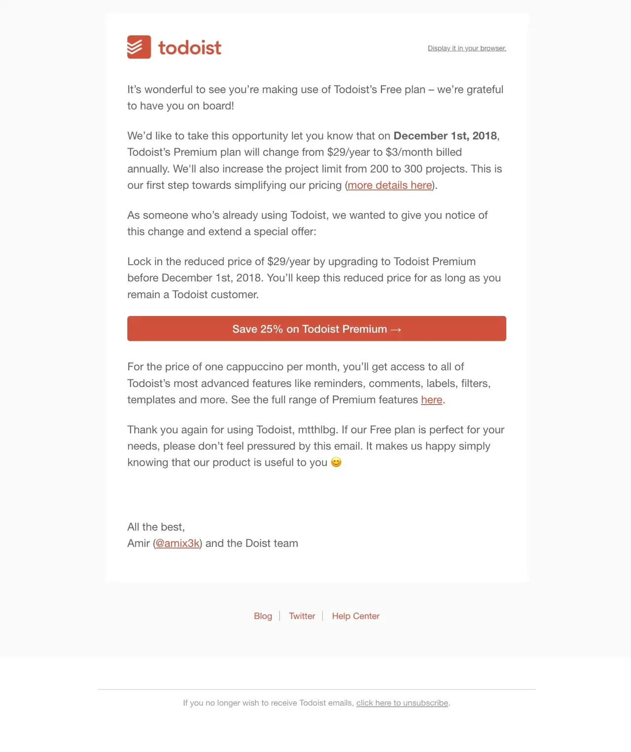 Todoist discount email