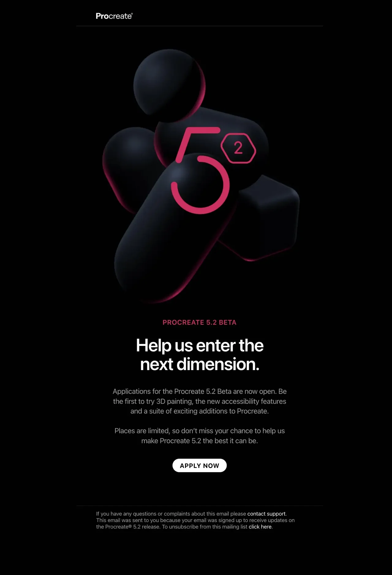Procreate announcement email