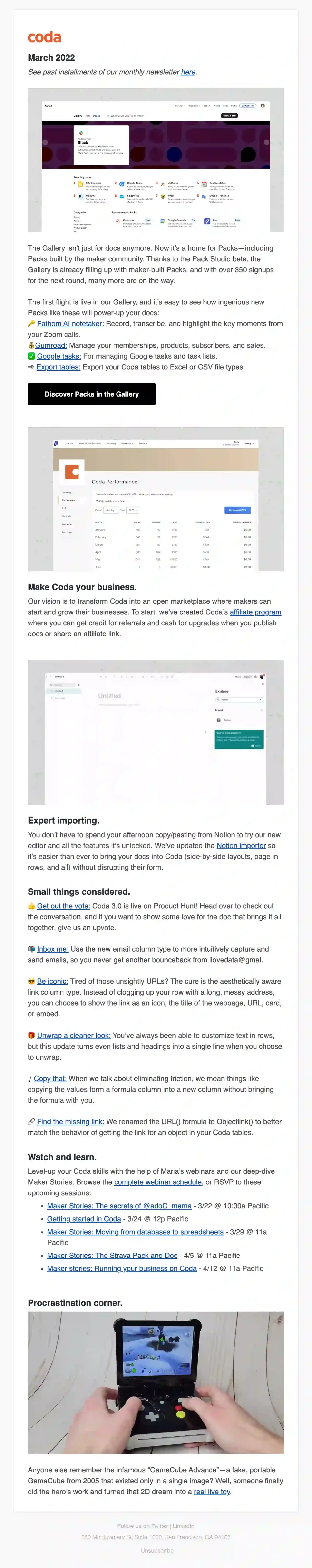 Coda email newsletter